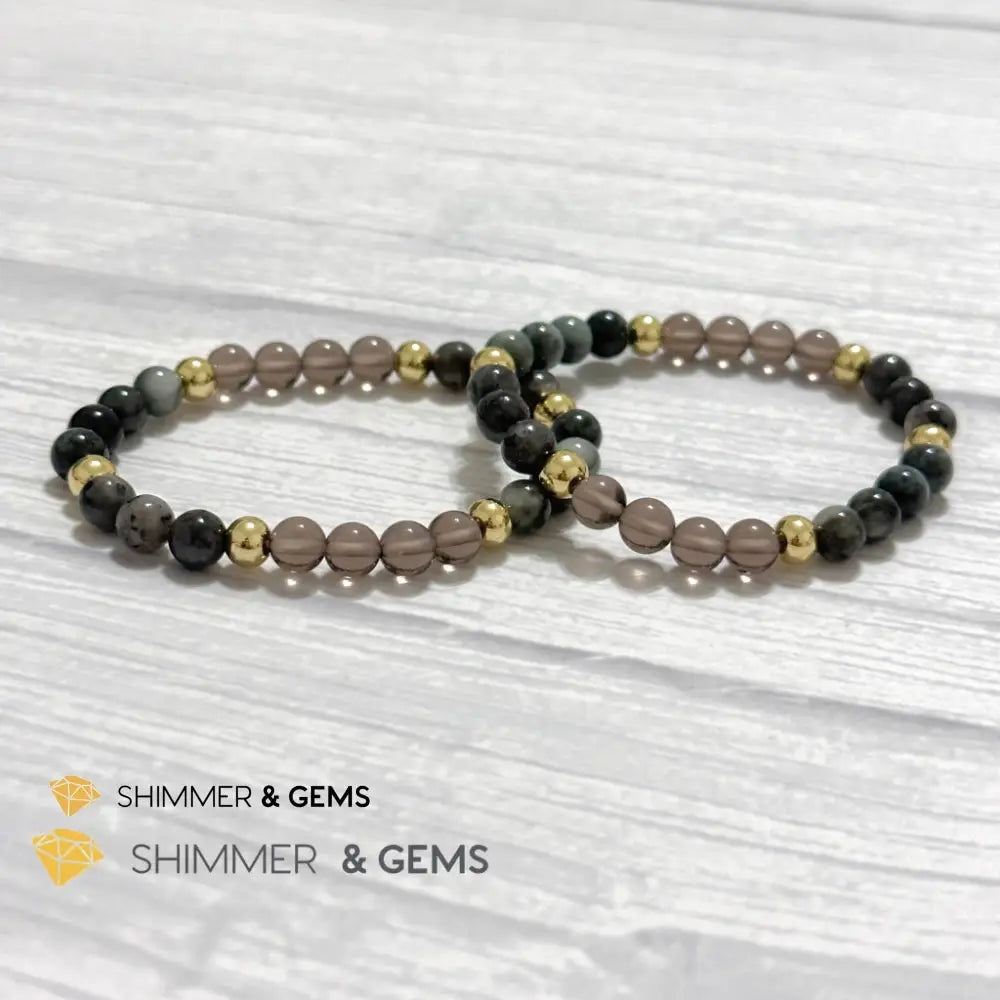 Magic and Protection Remedy Bracelet (Hawk’s Eye Smoky Quartz & Black Moonstone 6mm +14k gold filled)
