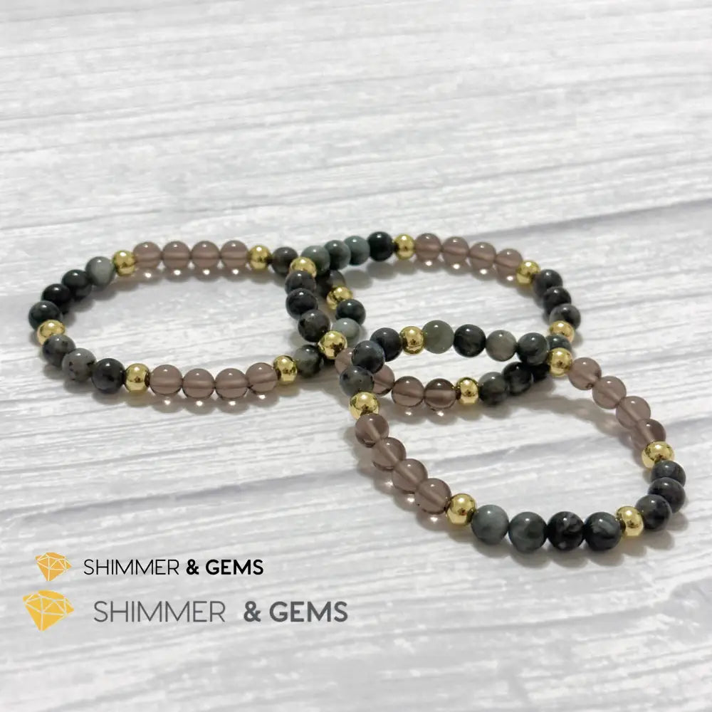 Magic and Protection Remedy Bracelet (Hawk’s Eye Smoky Quartz & Black Moonstone 6mm +14k gold filled)