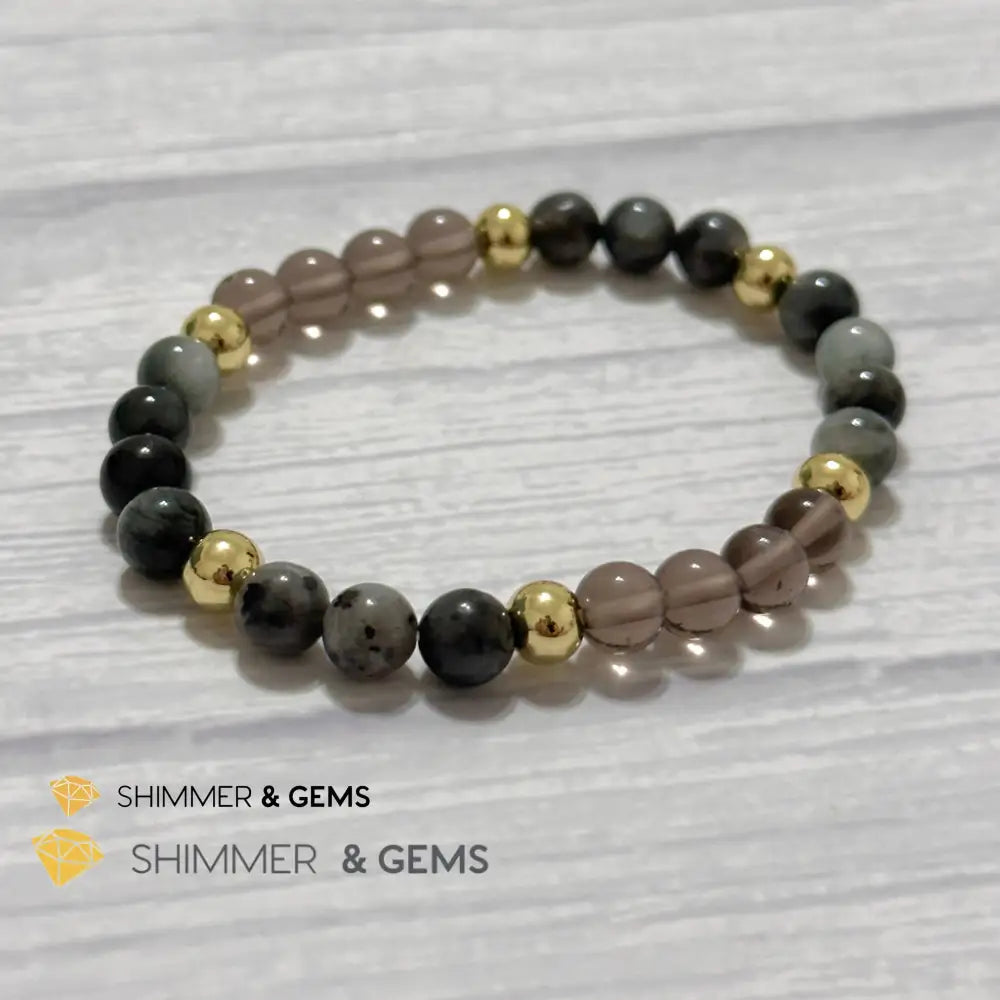 Magic and Protection Remedy Bracelet (Hawk’s Eye Smoky Quartz & Black Moonstone 6mm +14k gold filled)