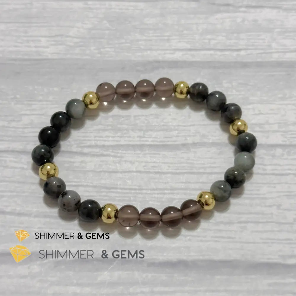 Magic and Protection Remedy Bracelet (Hawk’s Eye Smoky Quartz & Black Moonstone 6mm +14k gold filled)