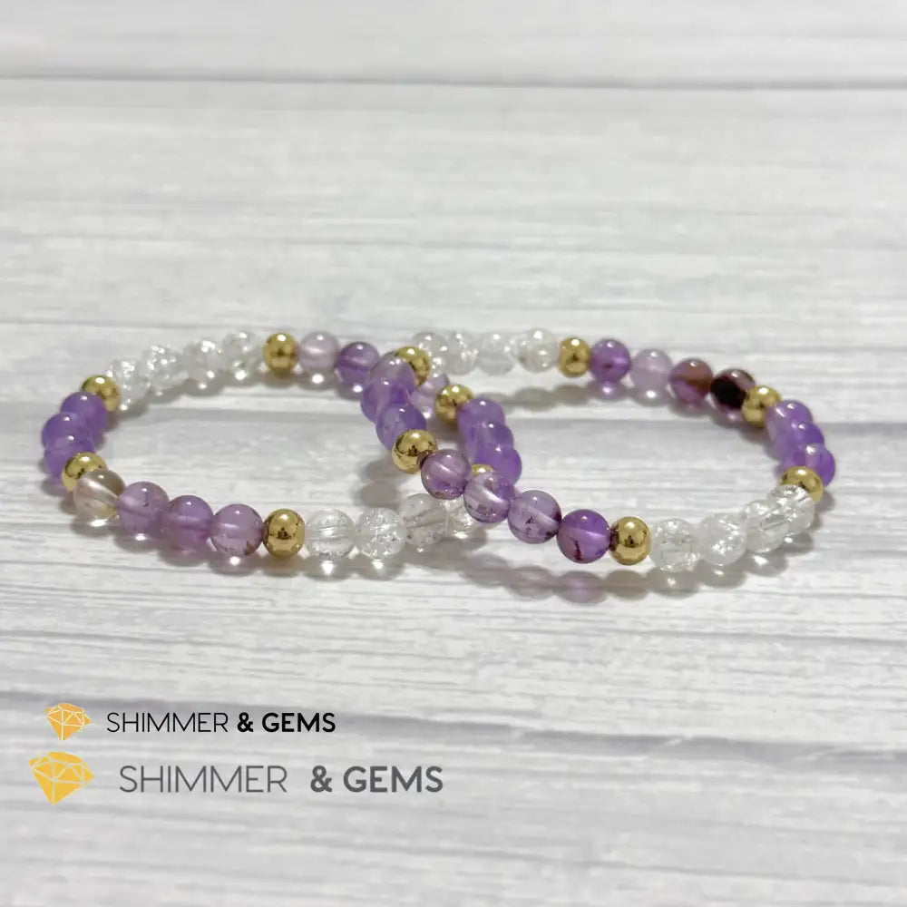 Make A Wish Remedy Bracelet (Super 7 Quartz Light Amethyst & Crackle Quartz 6mm +14k gold filled)