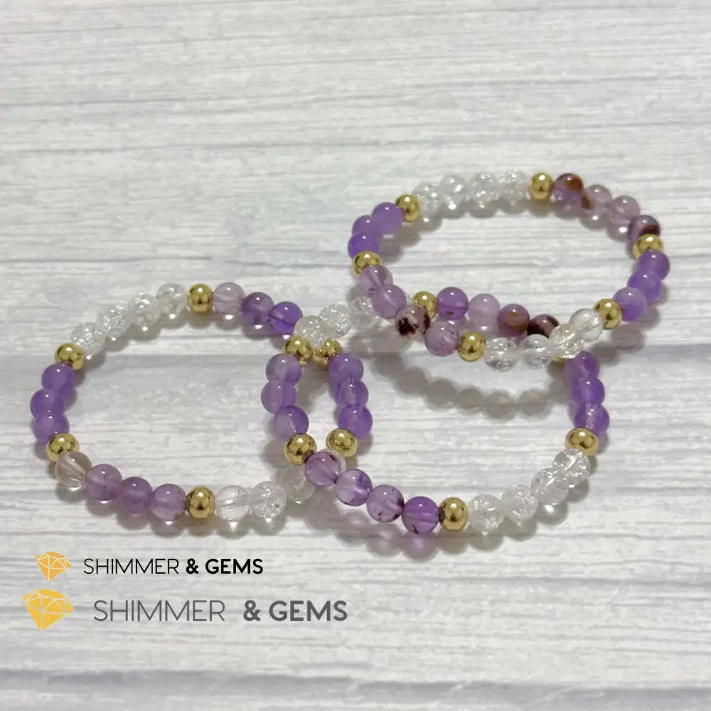 Make A Wish Remedy Bracelet (Super 7 Quartz Light Amethyst & Crackle Quartz 6mm +14k gold filled)