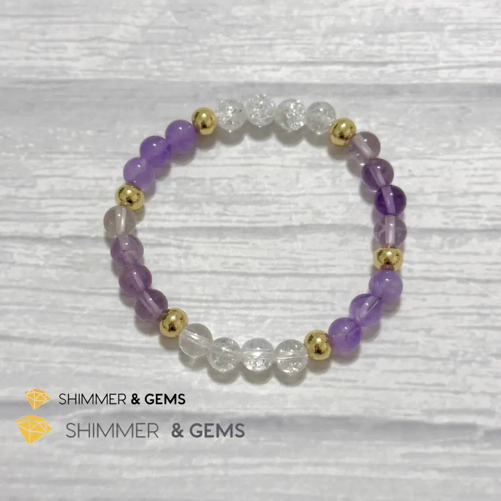Make A Wish Remedy Bracelet (Super 7 Quartz Light Amethyst & Crackle Quartz 6mm +14k gold filled)