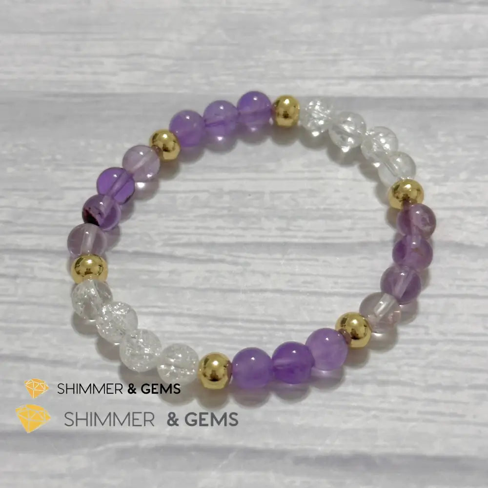 Make A Wish Remedy Bracelet (Super 7 Quartz Light Amethyst & Crackle Quartz 6mm +14k gold filled)