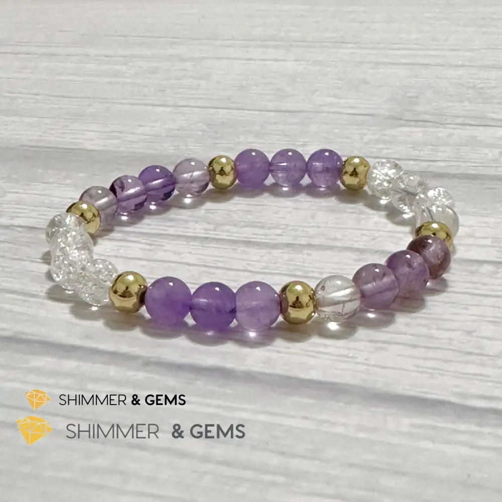 Make A Wish Remedy Bracelet (Super 7 Quartz Light Amethyst & Crackle Quartz 6mm +14k gold filled)
