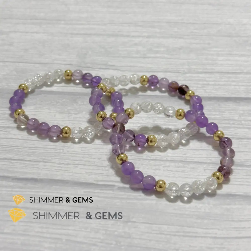 Make A Wish Remedy Bracelet (Super 7 Quartz Light Amethyst & Crackle Quartz 6mm +14k gold filled)
