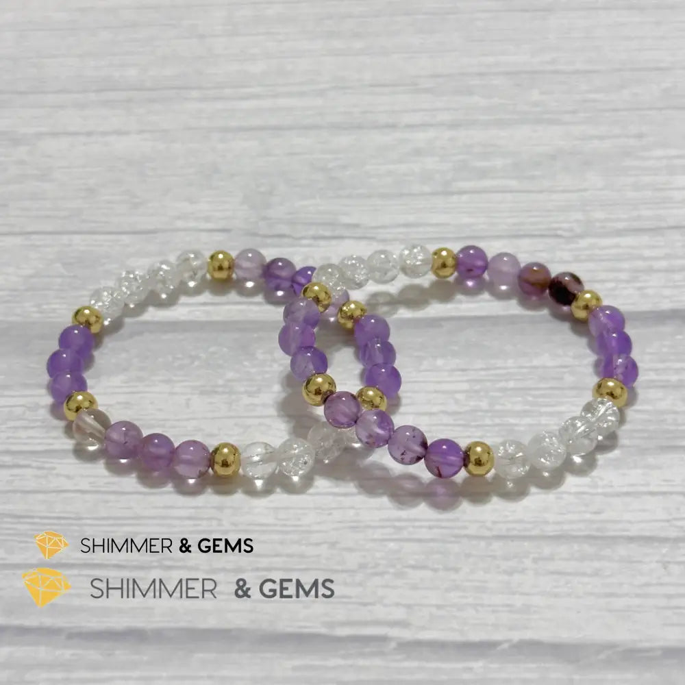Make A Wish Remedy Bracelet (Super 7 Quartz Light Amethyst & Crackle Quartz 6mm +14k gold filled)