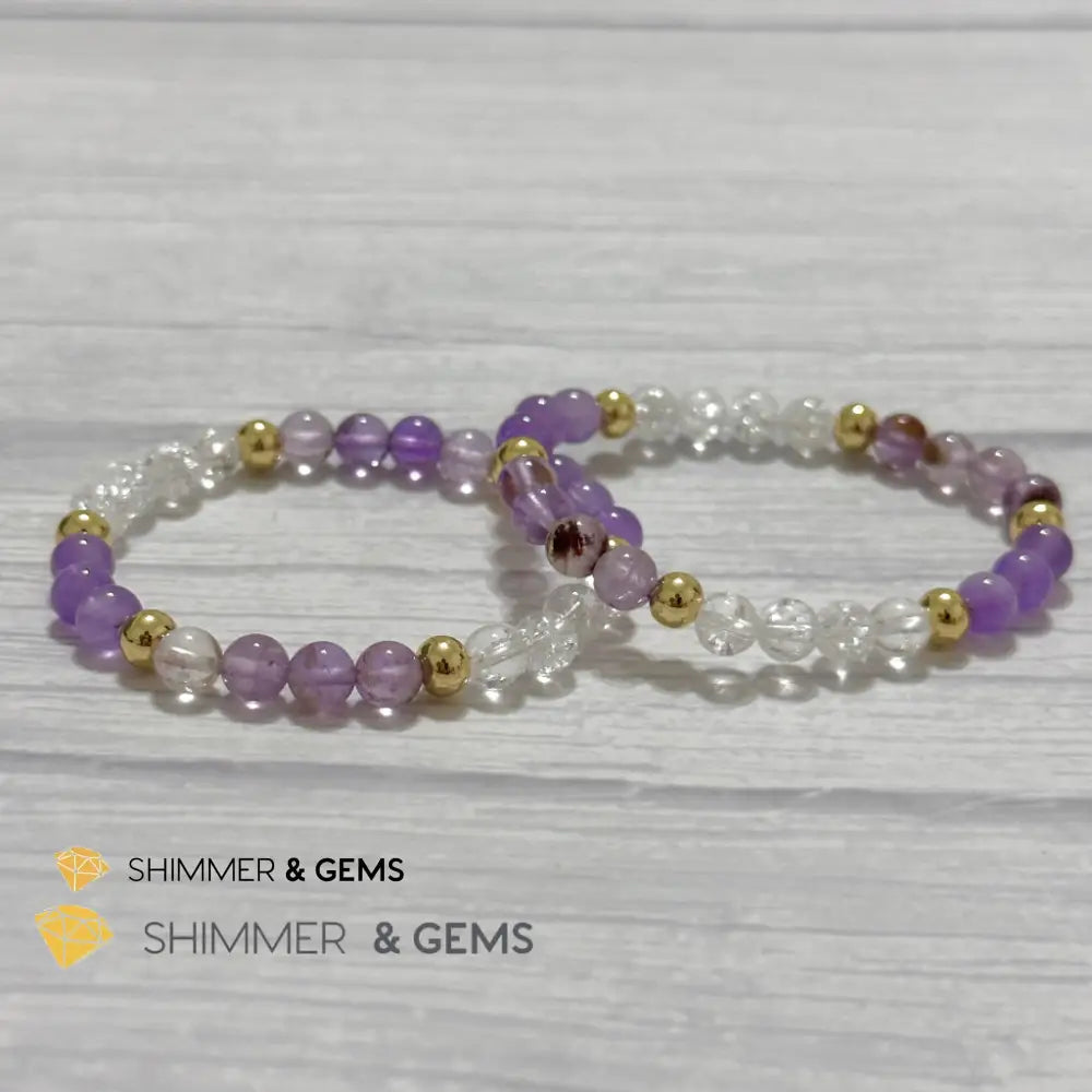 Make A Wish Remedy Bracelet (Super 7 Quartz Light Amethyst & Crackle Quartz 6mm +14k gold filled)