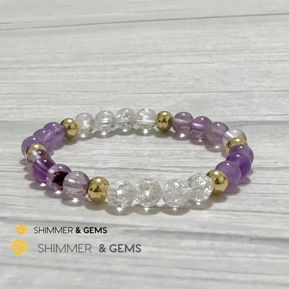 Make A Wish Remedy Bracelet (Super 7 Quartz Light Amethyst & Crackle Quartz 6mm +14k gold filled)