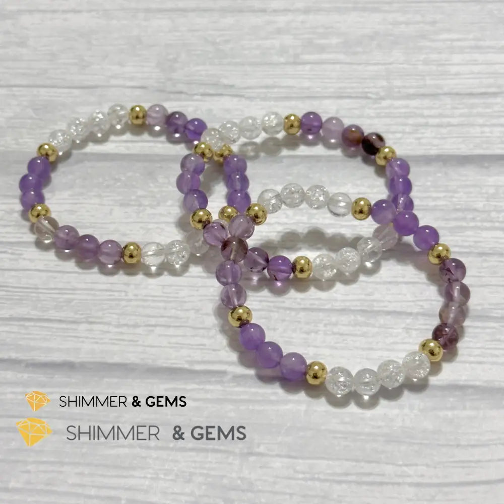 Make A Wish Remedy Bracelet (Super 7 Quartz Light Amethyst & Crackle Quartz 6mm +14k gold filled)