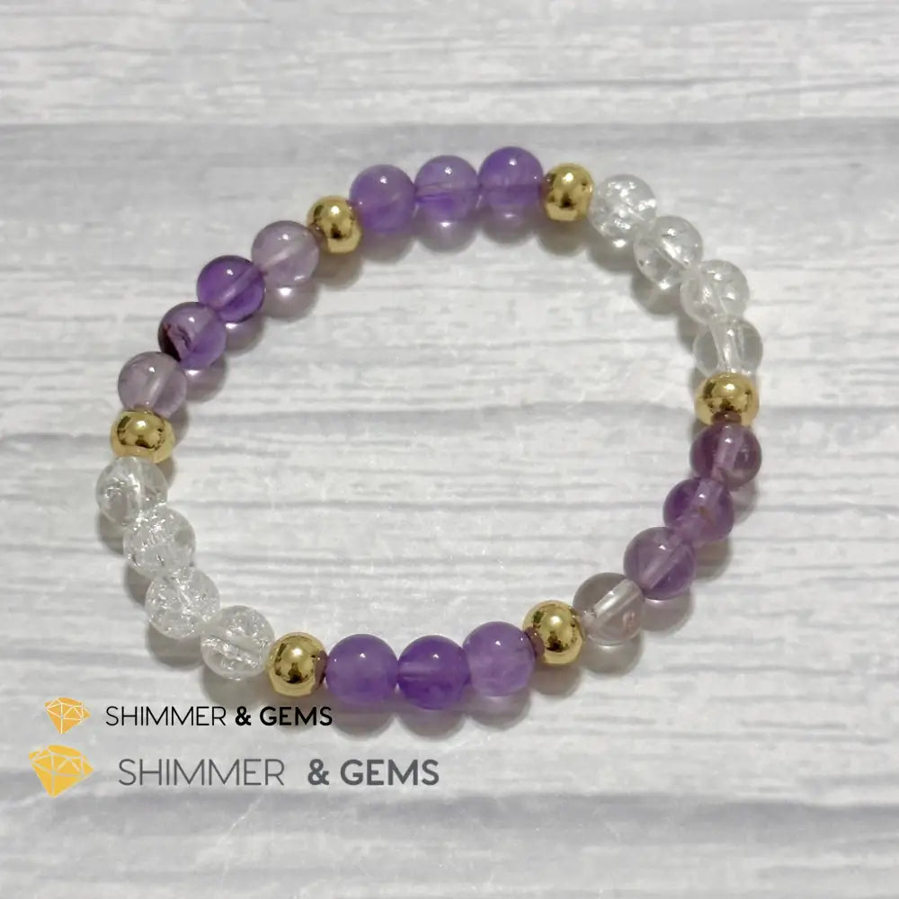 Make A Wish Remedy Bracelet (Super 7 Quartz Light Amethyst & Crackle Quartz 6mm +14k gold filled)