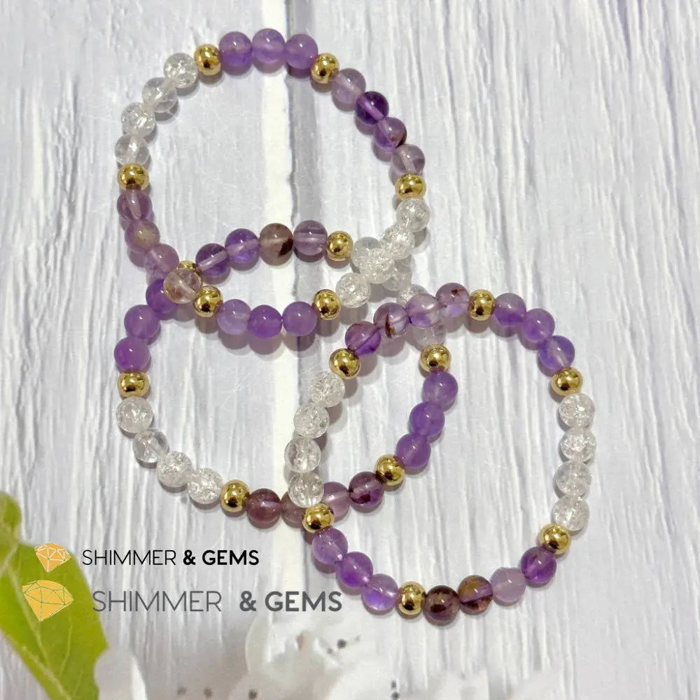Make A Wish Remedy Bracelet (Super 7 Quartz Light Amethyst & Crackle Quartz 6mm +14k gold filled) 5.5”
