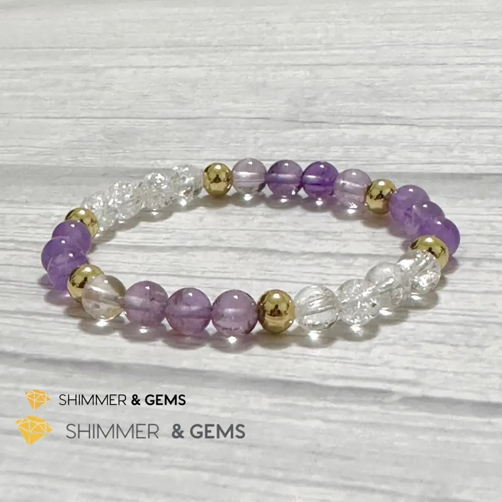 Make A Wish Remedy Bracelet (Super 7 Quartz Light Amethyst & Crackle Quartz 6mm +14k gold filled)