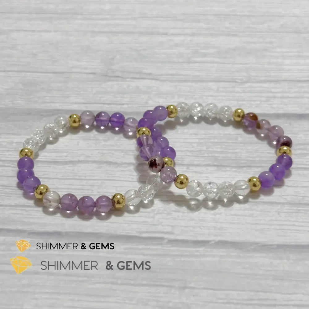Make A Wish Remedy Bracelet (Super 7 Quartz Light Amethyst & Crackle Quartz 6mm +14k gold filled)