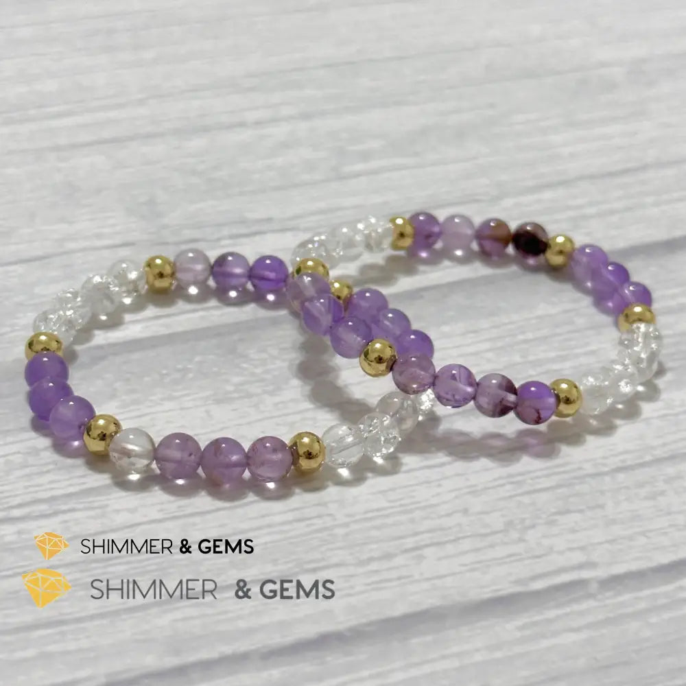 Make A Wish Remedy Bracelet (Super 7 Quartz Light Amethyst & Crackle Quartz 6mm +14k gold filled)