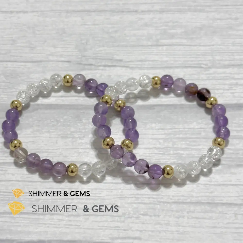 Make A Wish Remedy Bracelet (Super 7 Quartz Light Amethyst & Crackle Quartz 6mm +14k gold filled)