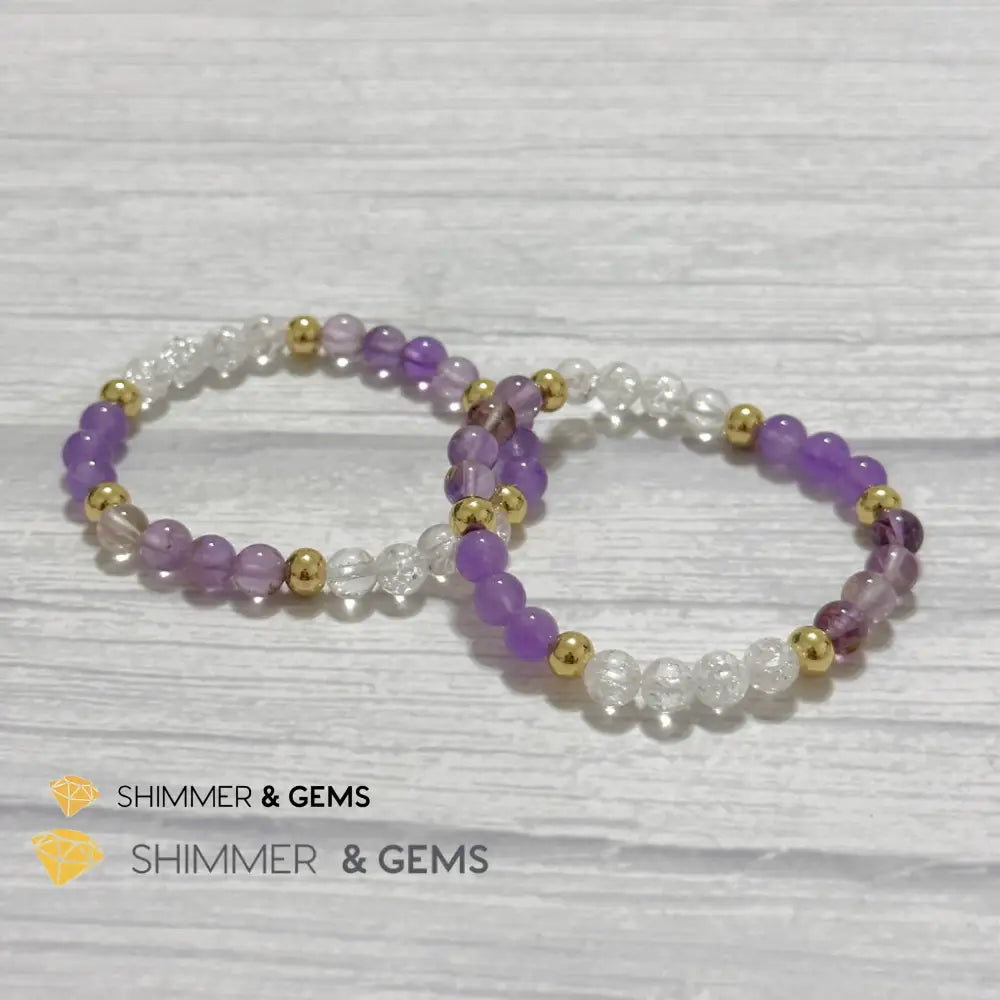 Make A Wish Remedy Bracelet (Super 7 Quartz Light Amethyst & Crackle Quartz 6mm +14k gold filled)