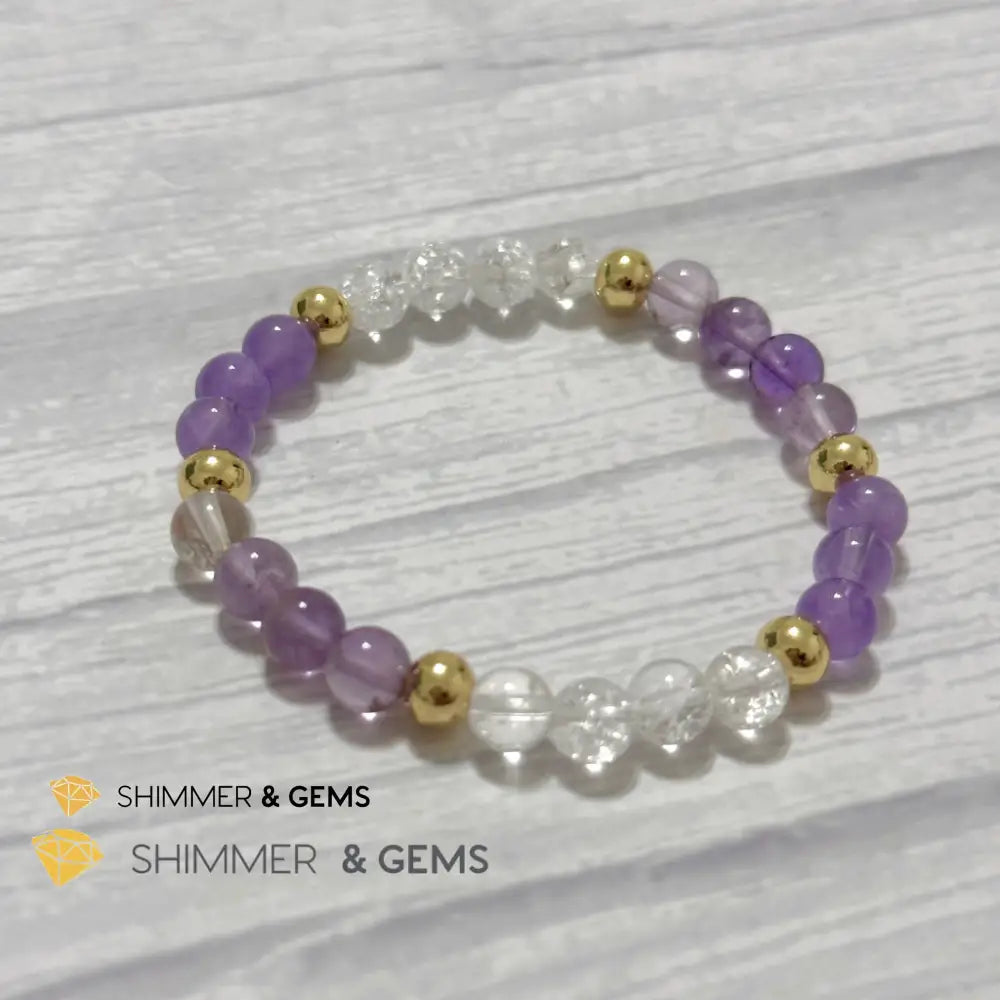 Make A Wish Remedy Bracelet (Super 7 Quartz Light Amethyst & Crackle Quartz 6mm +14k gold filled)