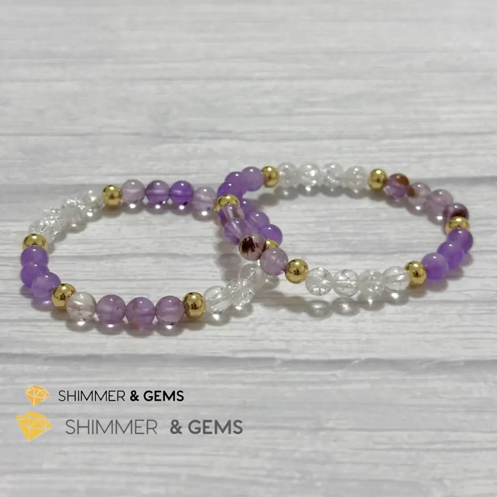 Make A Wish Remedy Bracelet (Super 7 Quartz Light Amethyst & Crackle Quartz 6mm +14k gold filled)