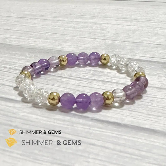 Make A Wish Remedy Bracelet (Super 7 Quartz Light Amethyst & Crackle Quartz 6mm +14k gold filled)