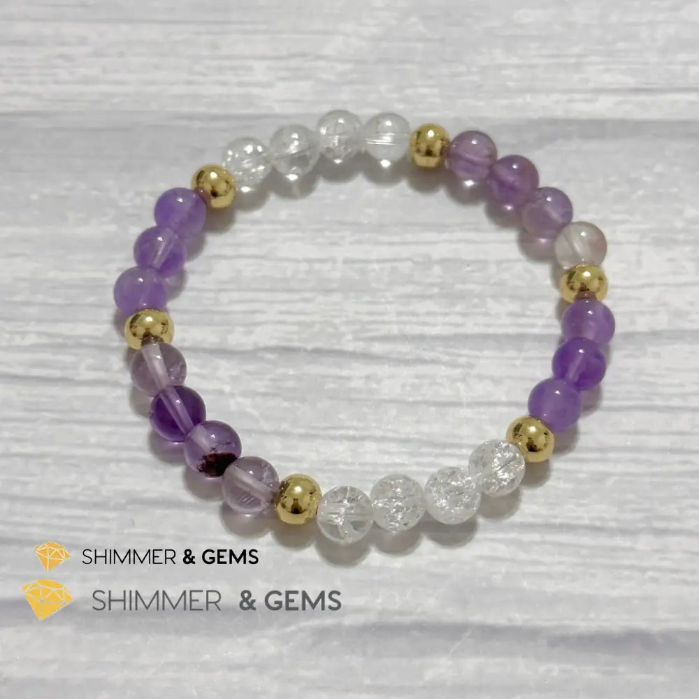 Make A Wish Remedy Bracelet (Super 7 Quartz Light Amethyst & Crackle Quartz 6mm +14k gold filled)