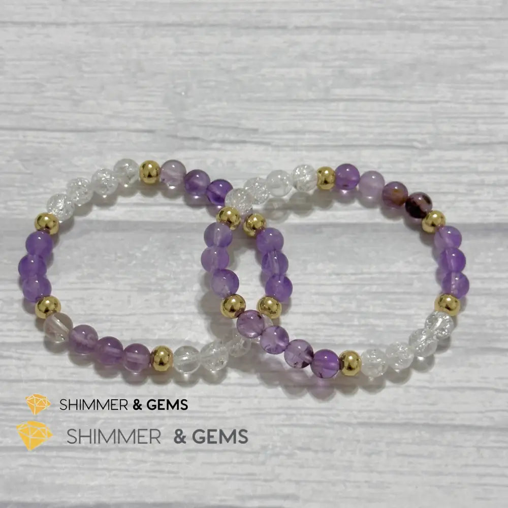 Make A Wish Remedy Bracelet (Super 7 Quartz Light Amethyst & Crackle Quartz 6mm +14k gold filled)