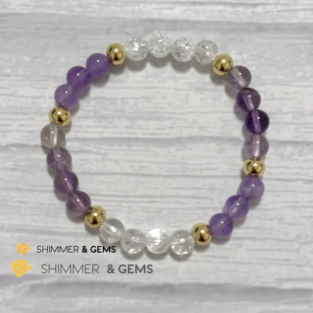 Make A Wish Remedy Bracelet (Super 7 Quartz Light Amethyst & Crackle Quartz 6mm +14k gold filled)
