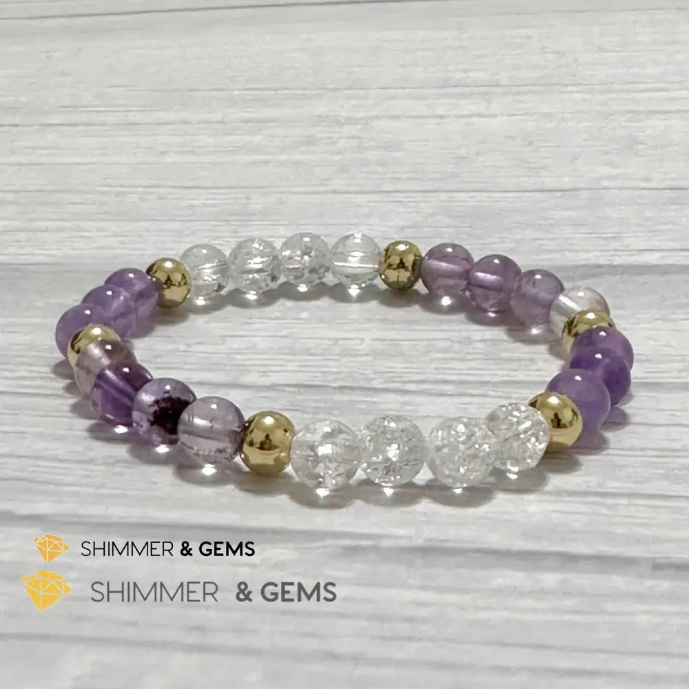 Make A Wish Remedy Bracelet (Super 7 Quartz Light Amethyst & Crackle Quartz 6mm +14k gold filled)