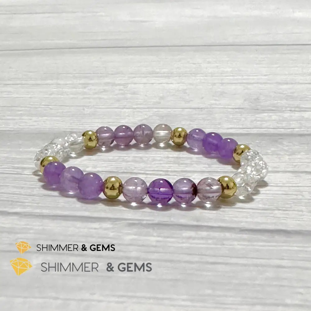 Make A Wish Remedy Bracelet (Super 7 Quartz Light Amethyst & Crackle Quartz 6mm +14k gold filled)