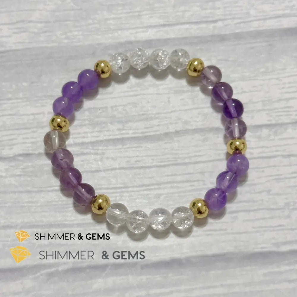 Make A Wish Remedy Bracelet (Super 7 Quartz Light Amethyst & Crackle Quartz 6mm +14k gold filled)