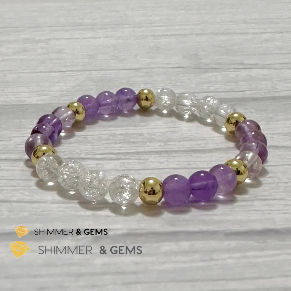 Make A Wish Remedy Bracelet (Super 7 Quartz Light Amethyst & Crackle Quartz 6mm +14k gold filled)