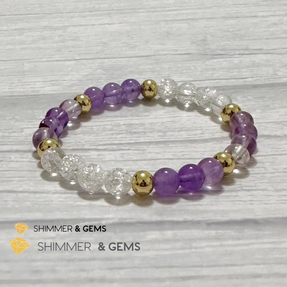 Make A Wish Remedy Bracelet (Super 7 Quartz Light Amethyst & Crackle Quartz 6mm +14k gold filled)