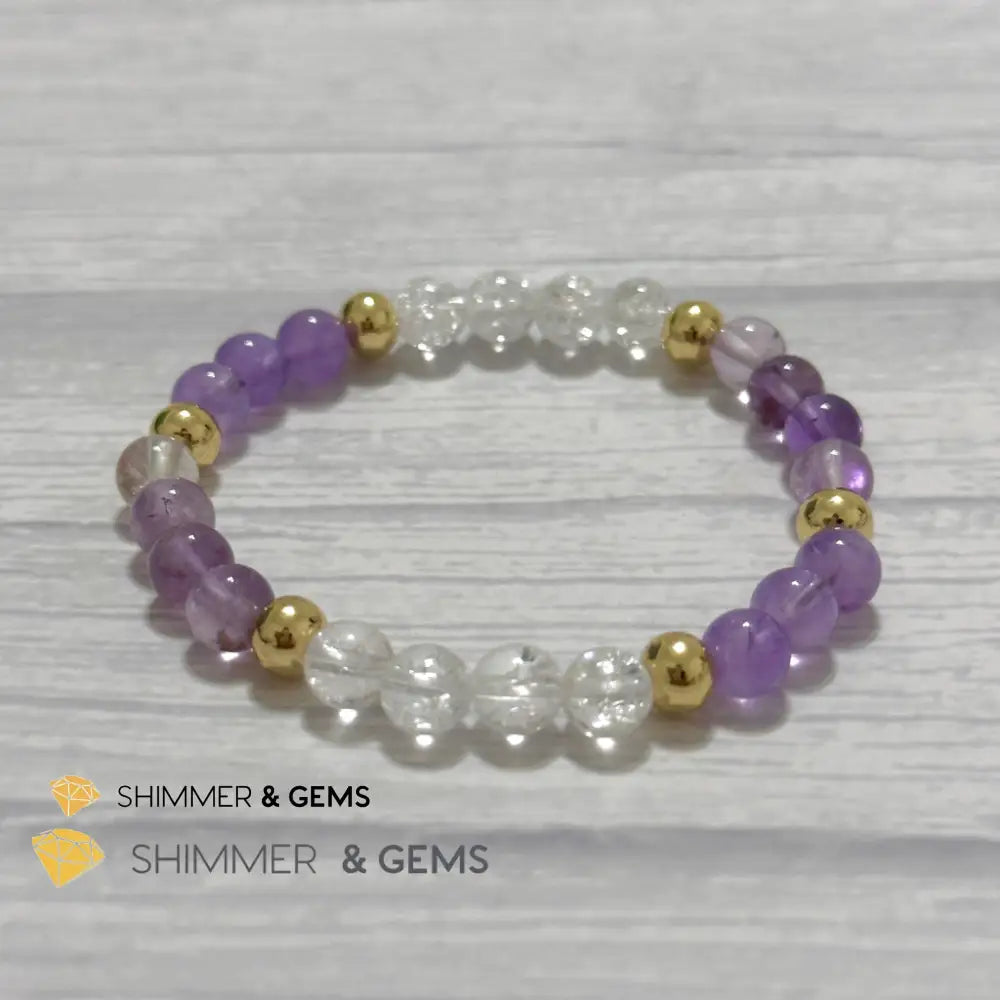Make A Wish Remedy Bracelet (Super 7 Quartz Light Amethyst & Crackle Quartz 6mm +14k gold filled)
