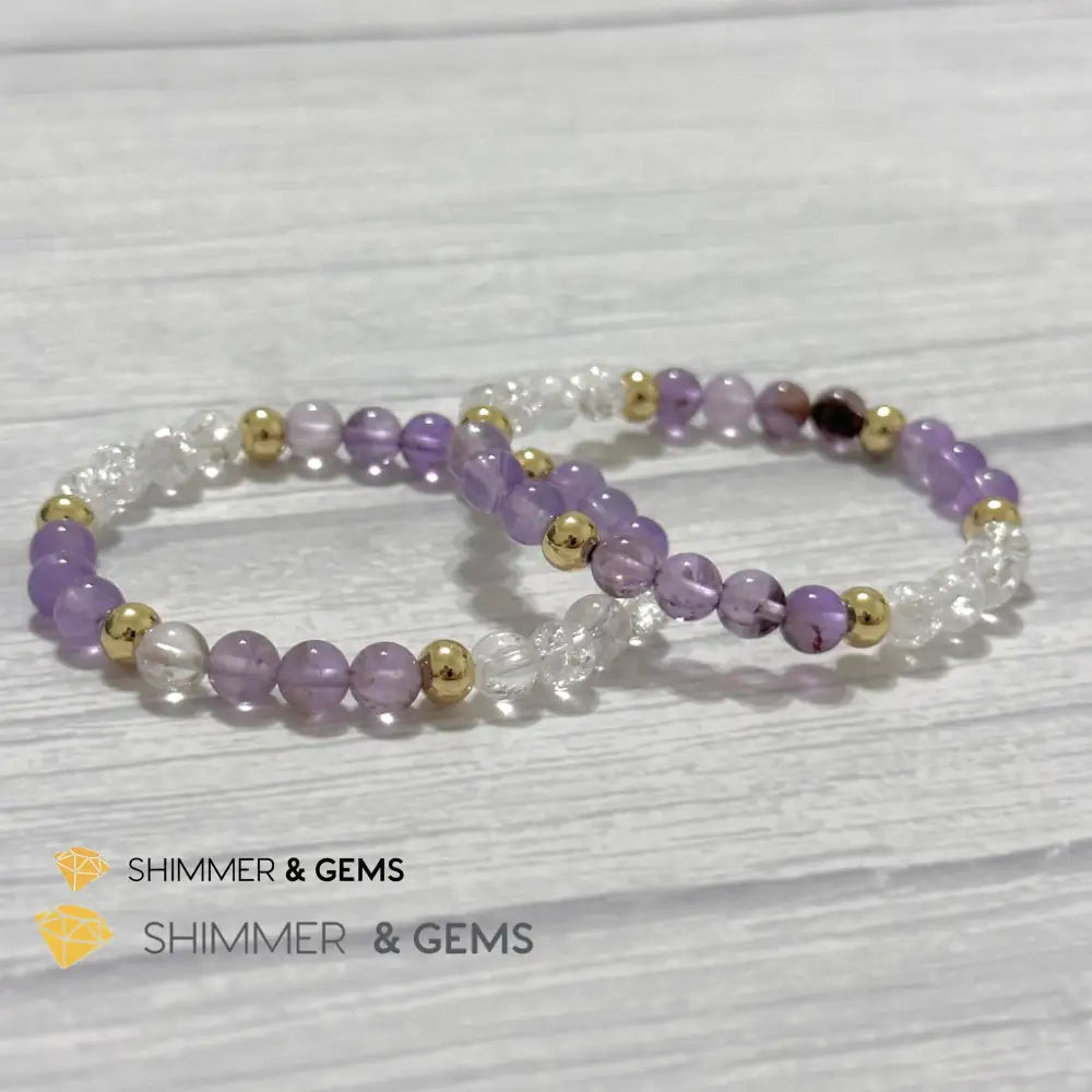 Make A Wish Remedy Bracelet (Super 7 Quartz Light Amethyst & Crackle Quartz 6mm +14k gold filled)