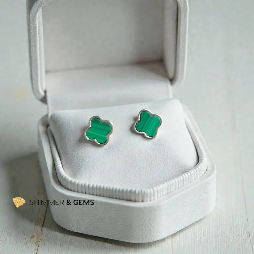 Malachite 4.5mm Clover 925 Sterling Silver Earrings 4.5mm Pair