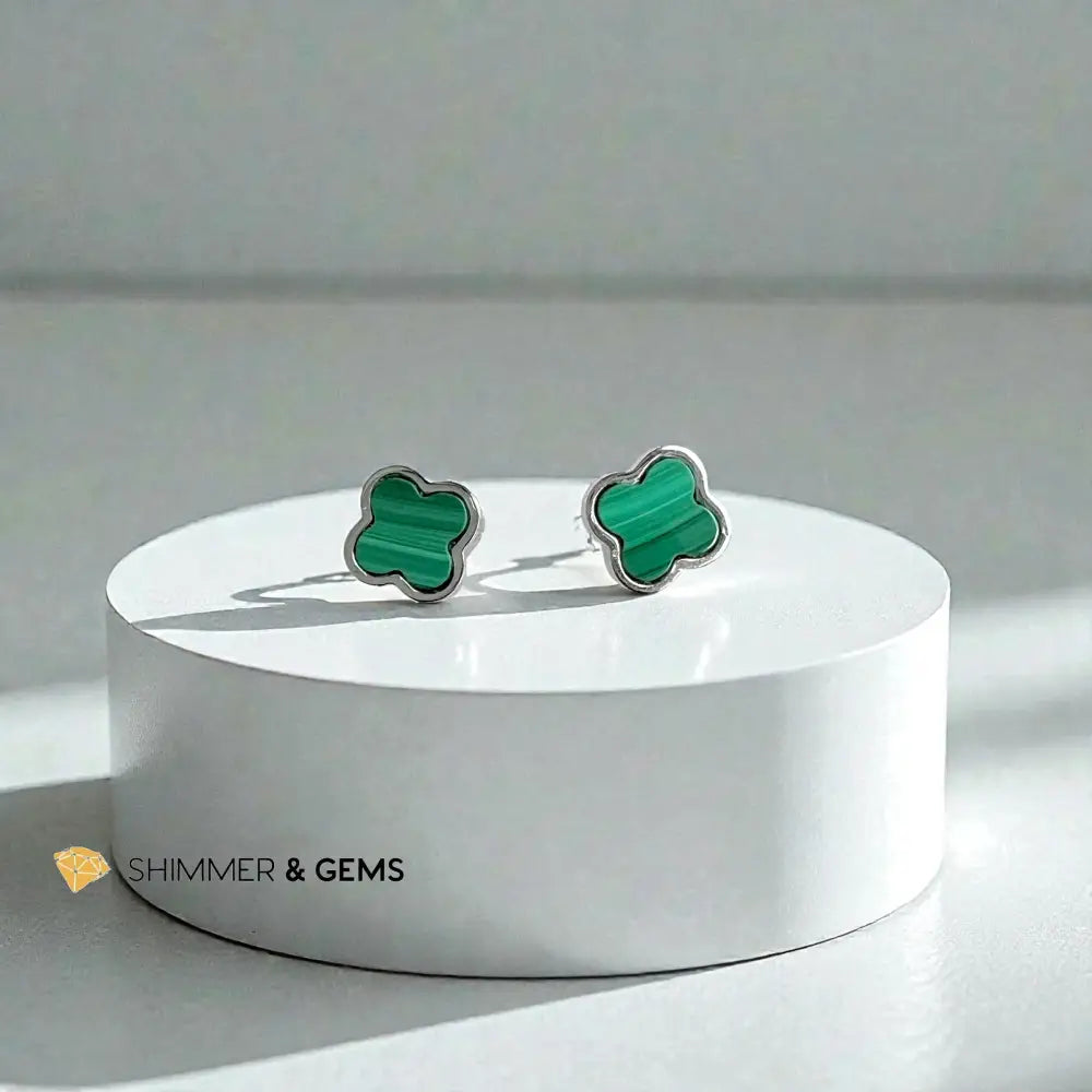 Malachite 4.5mm Clover 925 Sterling Silver Earrings 4.5mm Pair