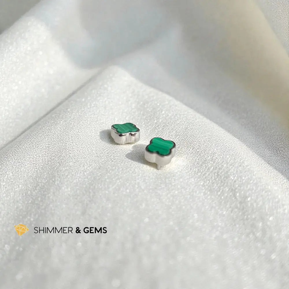 Malachite 4.5mm Clover 925 Sterling Silver Earrings 4.5mm Pair