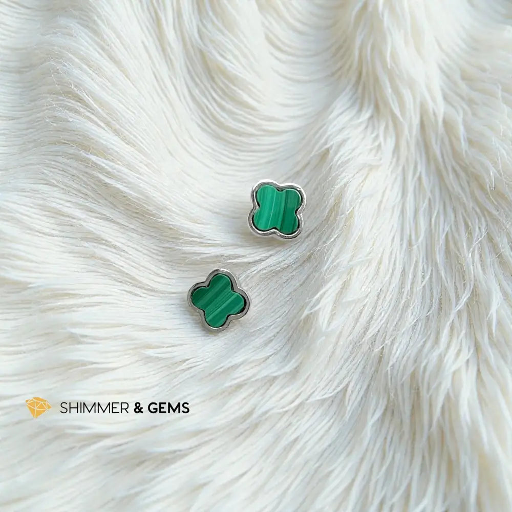 Malachite 4.5mm Clover 925 Sterling Silver Earrings 4.5mm Pair
