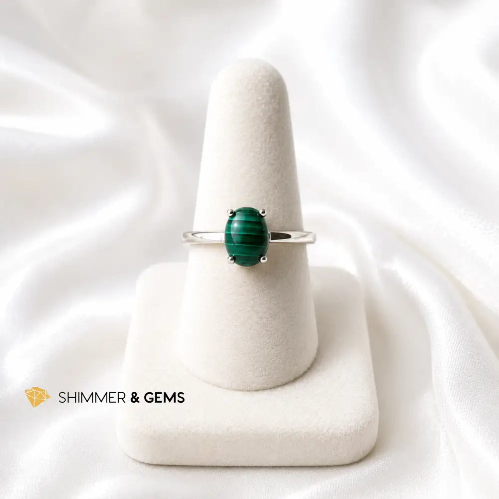 Malachite Oval 8mm 925 Sterling Silver Ring - Adjustable