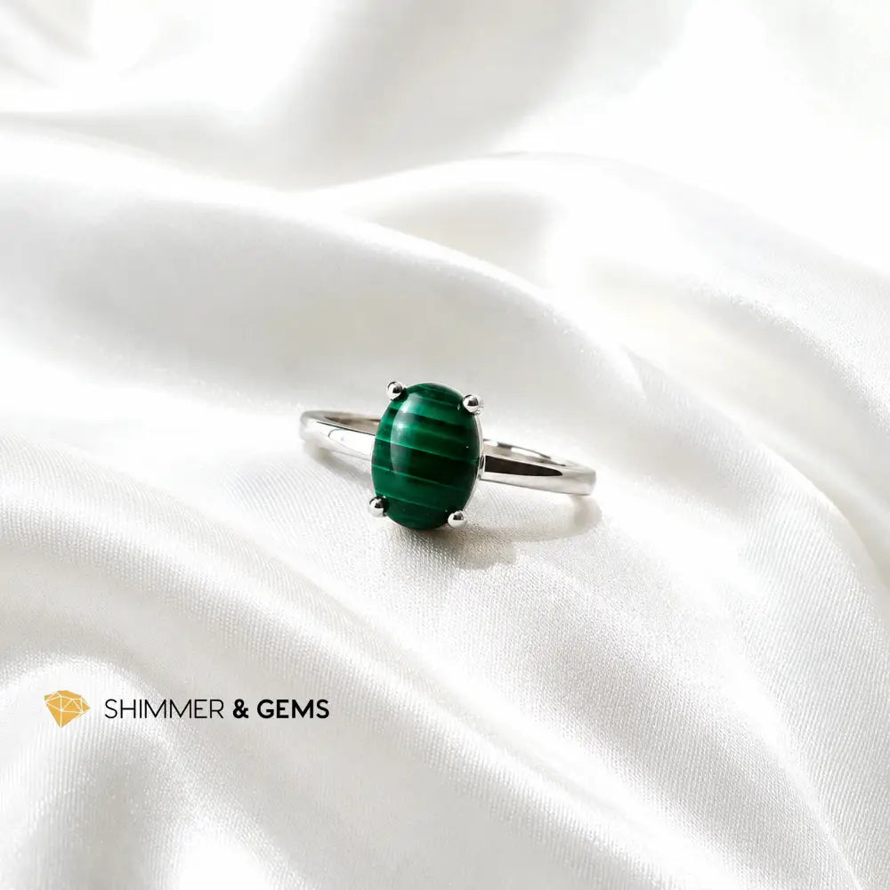 Malachite Oval 8mm 925 Sterling Silver Ring - Adjustable