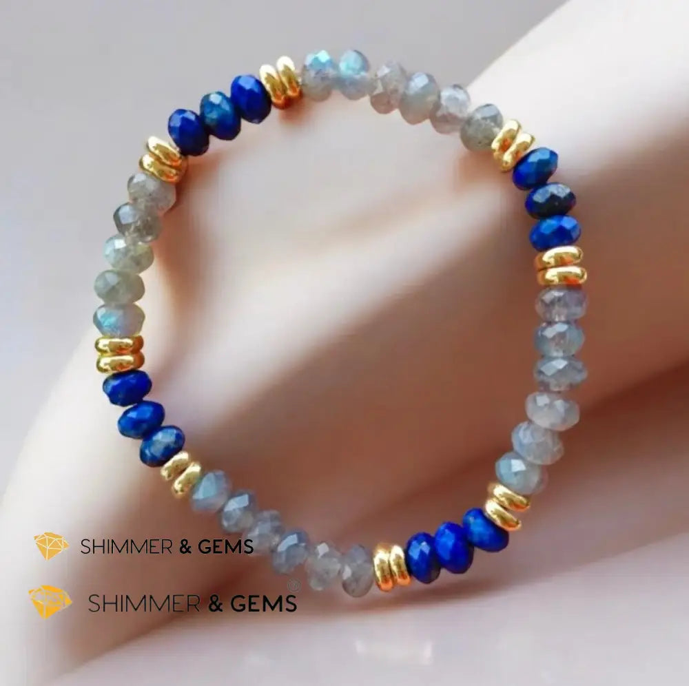 Manifest Miracles Bracelet (Labradorite & Lapis Lazuli Rondelle 4x6mm) with Stainless Steel Beads 5.5 Bracelets