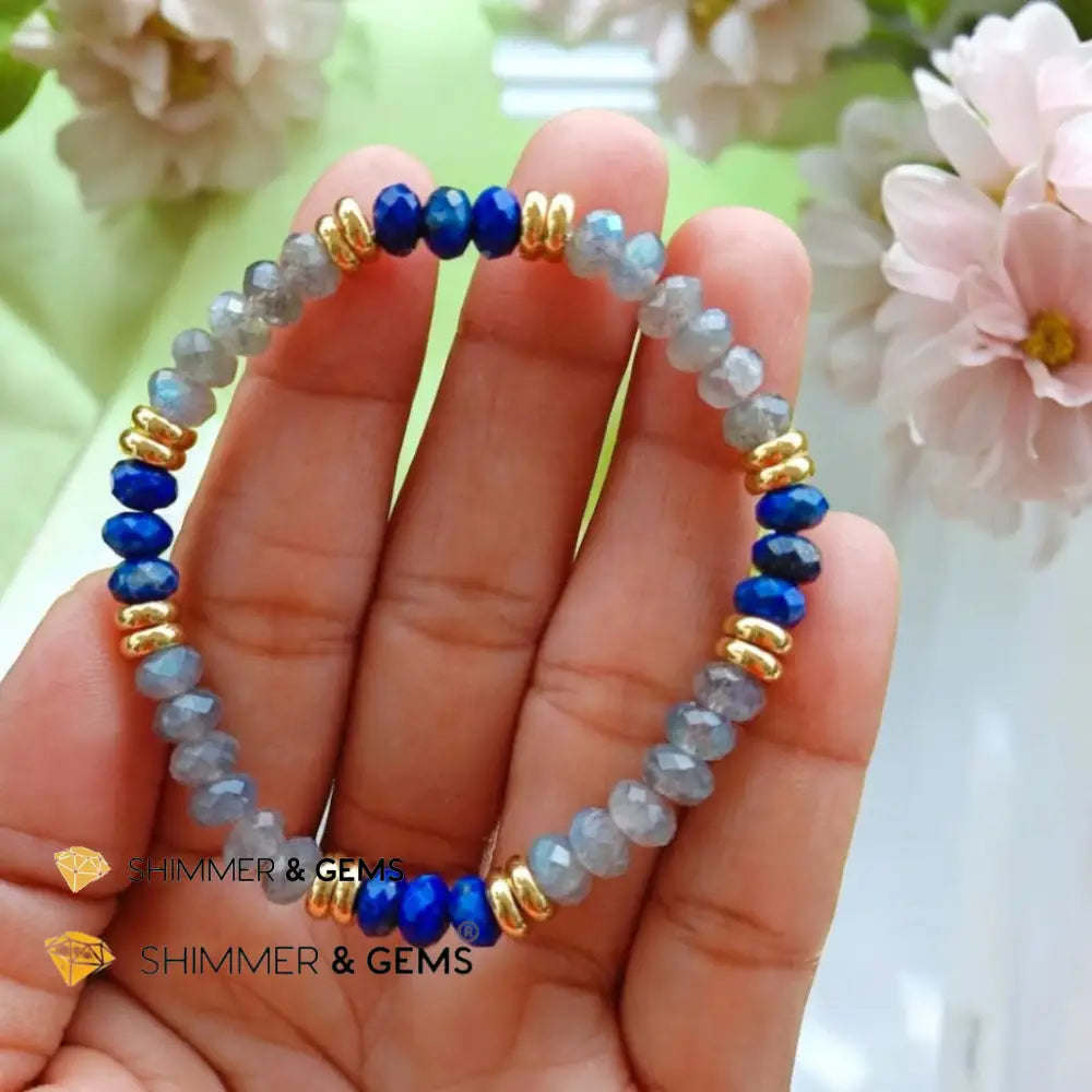 Manifest Miracles Bracelet (Labradorite & Lapis Lazuli Rondelle 4x6mm) with Stainless Steel Beads 6.0” Bracelets