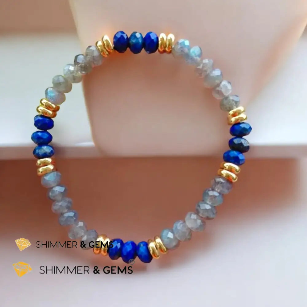Manifest Miracles Bracelet (Labradorite & Lapis Lazuli Rondelle 4x6mm) with Stainless Steel Beads 6.5” Bracelets