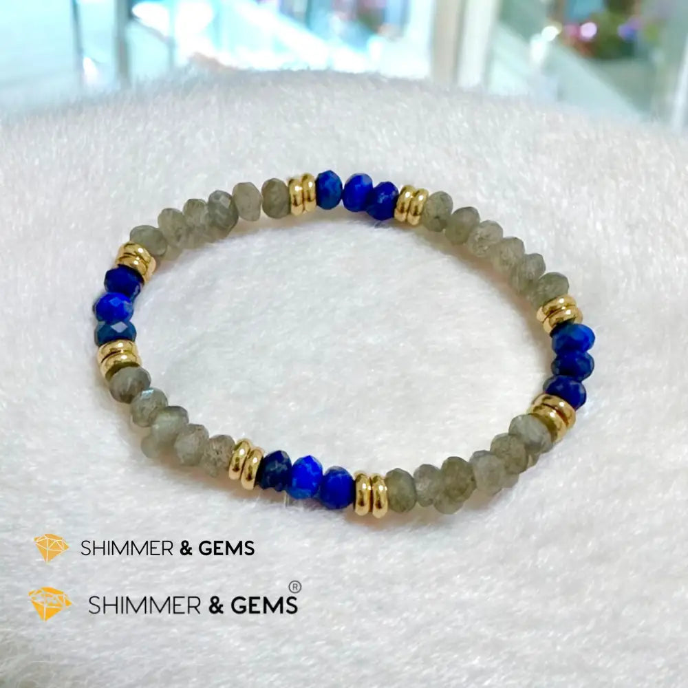 Manifest Miracles Bracelet (Labradorite & Lapis Lazuli Rondelle 4x6mm) with Stainless Steel Beads 7.0” Bracelets