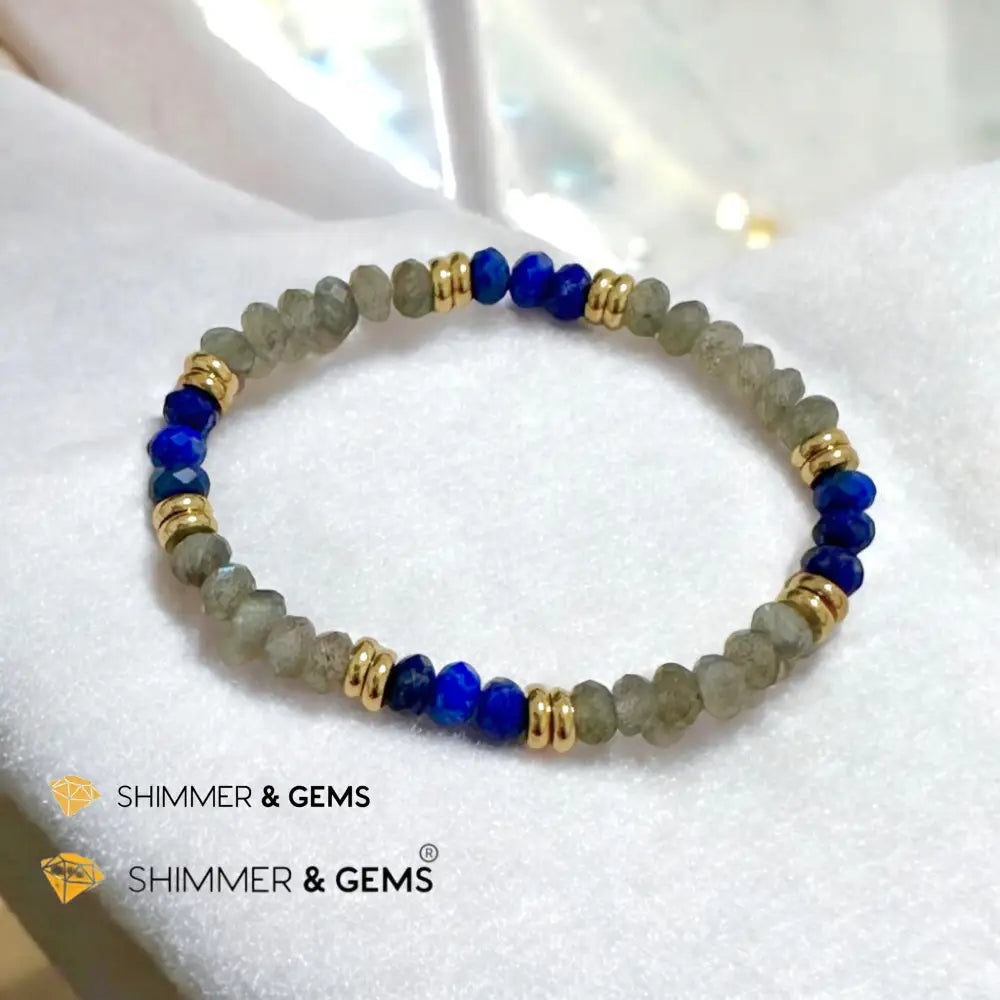 Manifest Miracles Bracelet (Labradorite & Lapis Lazuli Rondelle 4x6mm) with Stainless Steel Beads Bracelets