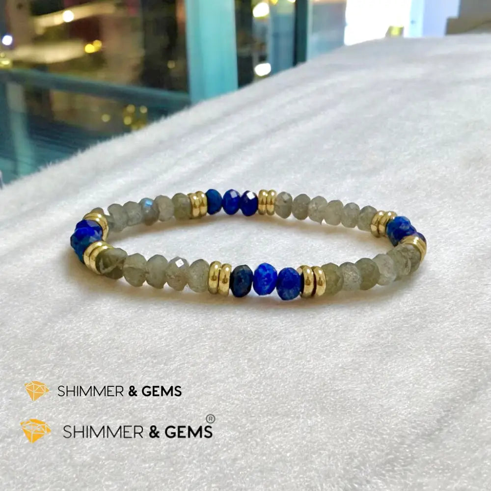 Manifest Miracles Bracelet (Labradorite & Lapis Lazuli Rondelle 4x6mm) with Stainless Steel Beads Bracelets