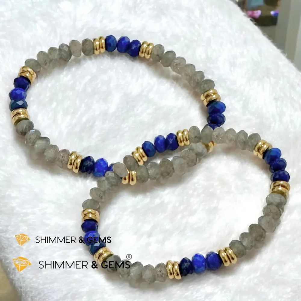 Manifest Miracles Bracelet (Labradorite & Lapis Lazuli Rondelle 4x6mm) with Stainless Steel Beads Bracelets