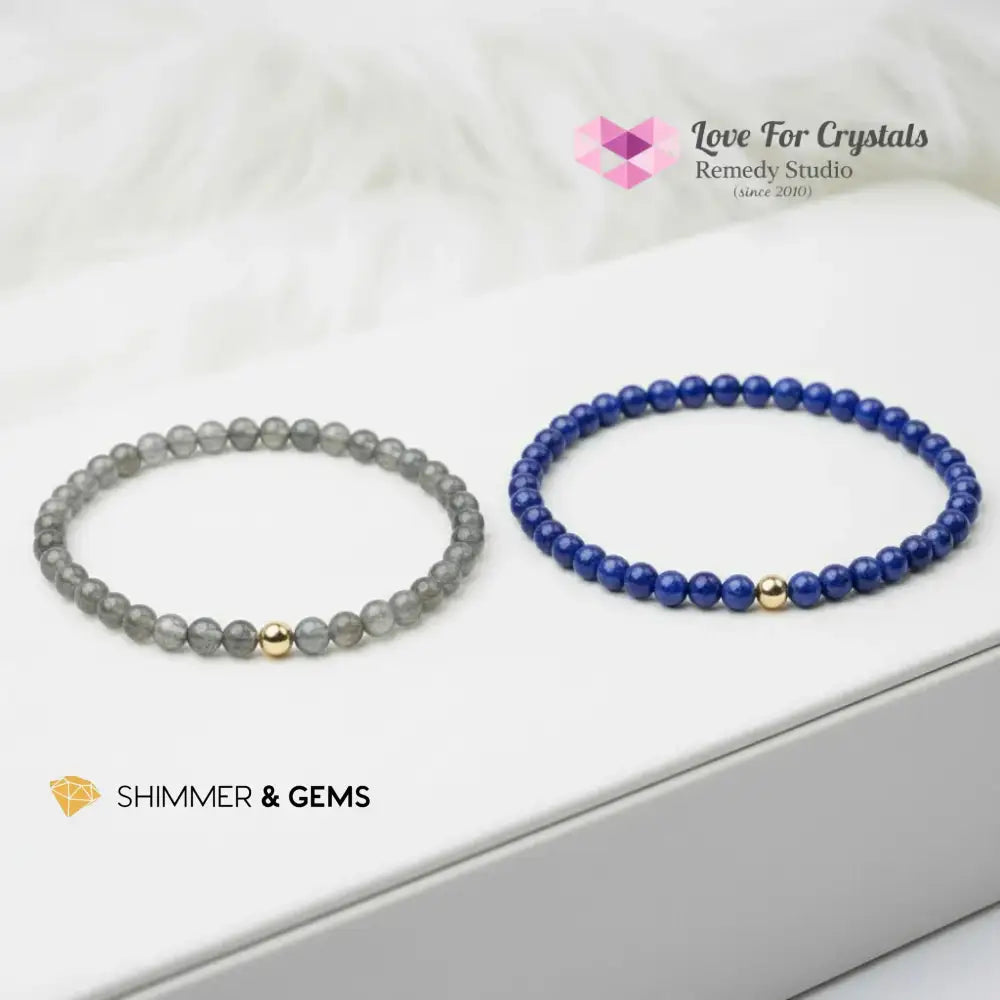 Manifestation Duo Bracelet Set (4mm Lapis Lazuli & Labradorite with 14k gold filled bead) Encoded & Attuned