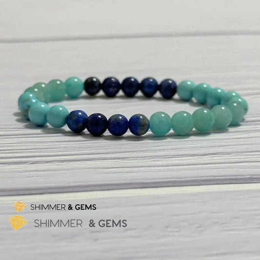 Mental Clarity Remedy Bracelet (Amazonite Turquoise Lapis Lazuli 6mm) 5.5”