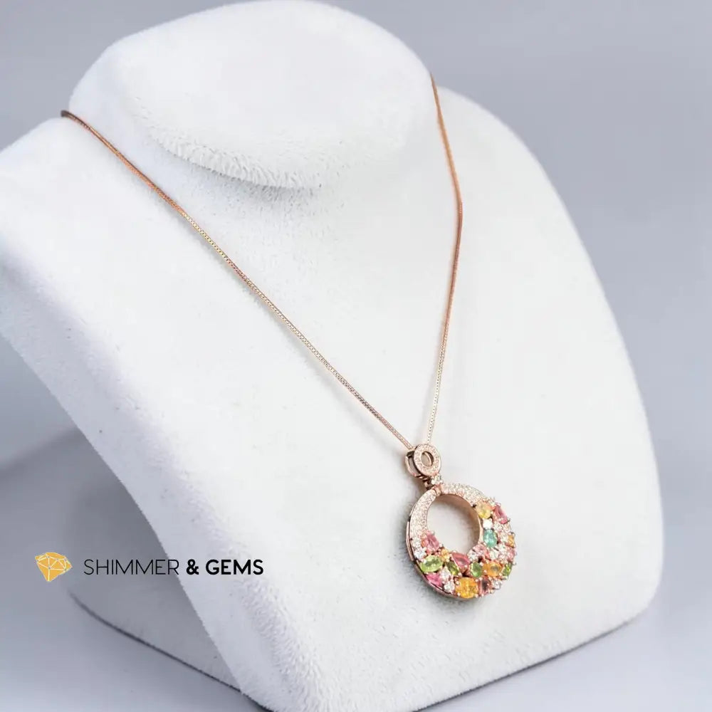 Mixed Tourmaline 34mm Rose Gold with Chain - 34mm with Chain